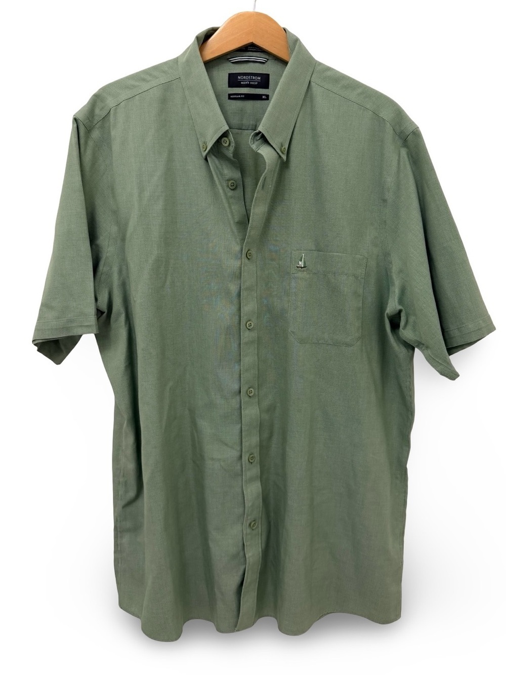 Nordstrom Green Men's Button Down Print Shirt Short Sleeve Regular Fit Size XL